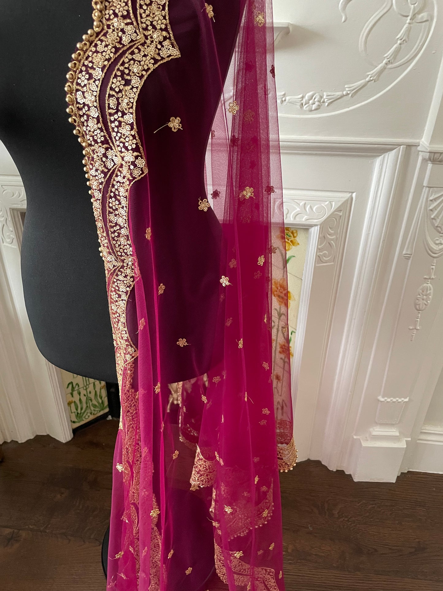 Wine/Cranberry Colour Net Duppattas scallop Sequin border Scarf Chunni Chunri Veil update any Salwar Kameez Lehengas Kurtis