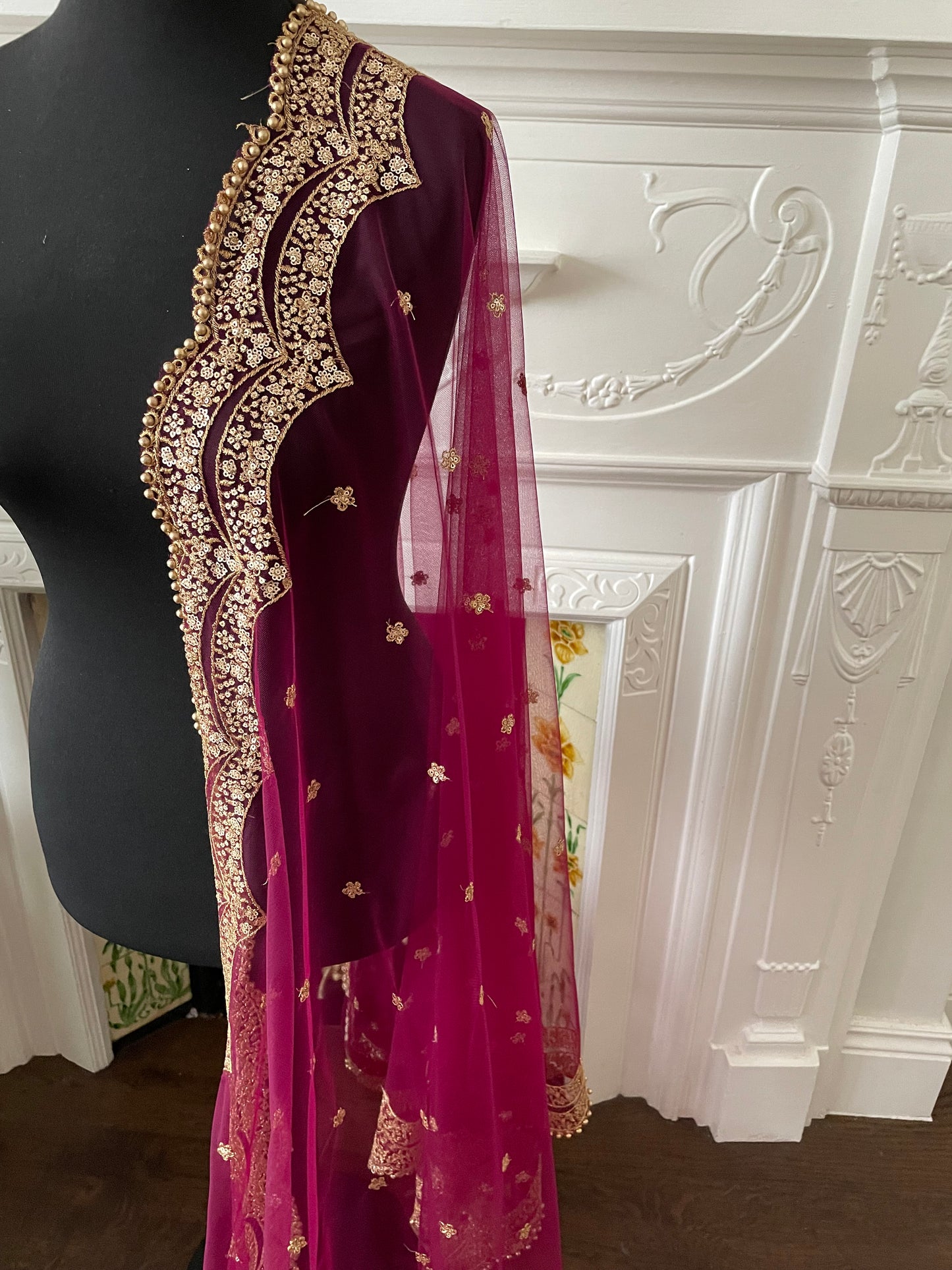 Wine/Cranberry Colour Net Duppattas scallop Sequin border Scarf Chunni Chunri Veil update any Salwar Kameez Lehengas Kurtis