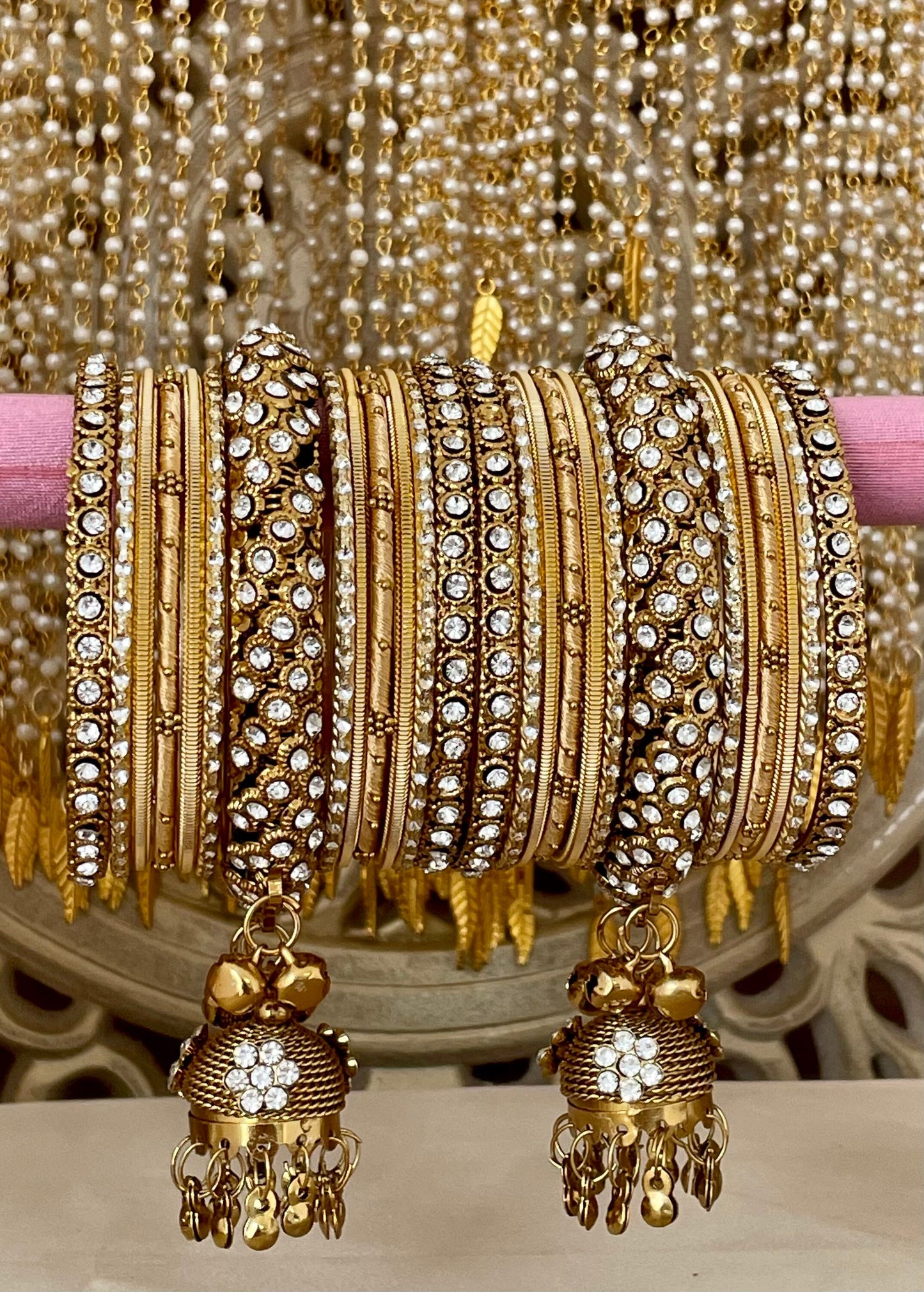 Indian Bangles Stack, Set for two hands Costume Jewellery Metal Kundan Karwachauth Navrati Bollywood Weddings Eid Diwali Parties