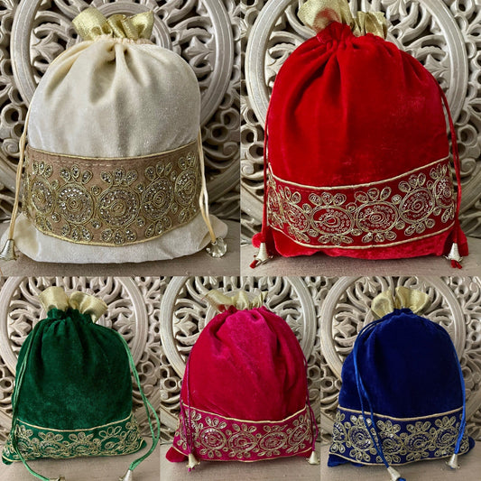 10 x Velvet Drawstring Bags for Wedding Favors Bhaji Bidd Bags Mehendi Dholki Eidi Gift Bags