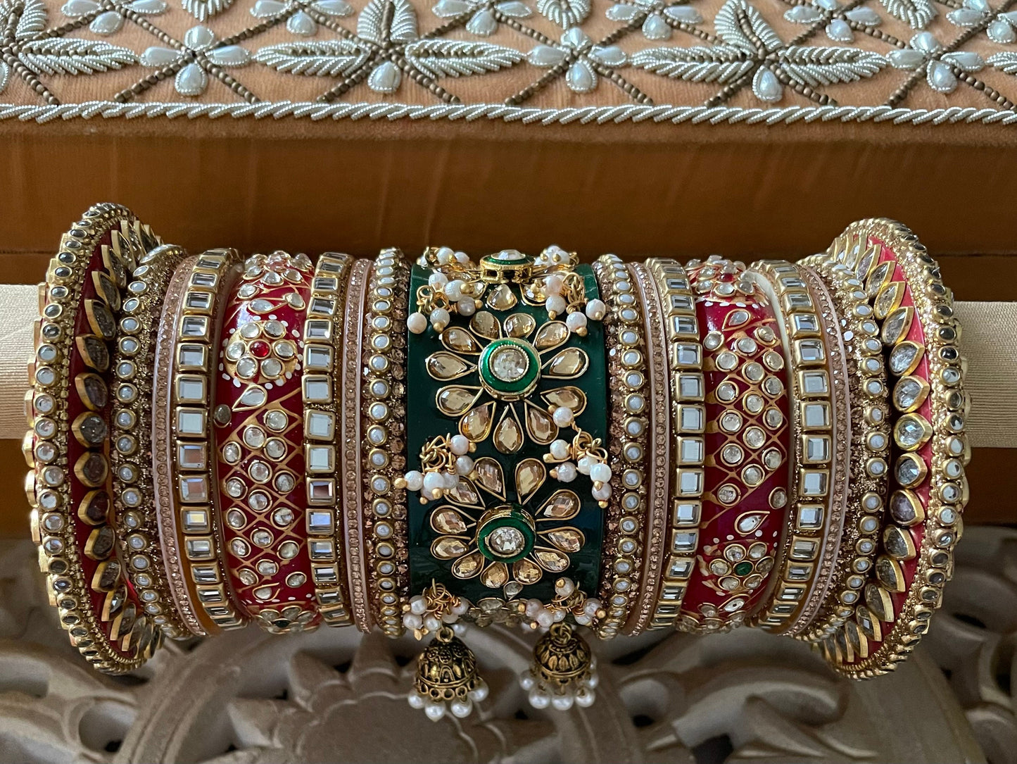 Pair of Lac Bridal Chooda Choora| Bangles Stack| Kundan Jhumki Kangan l Indian Jewellery Bridal Bangle Stack Wedding| Rajasthani style