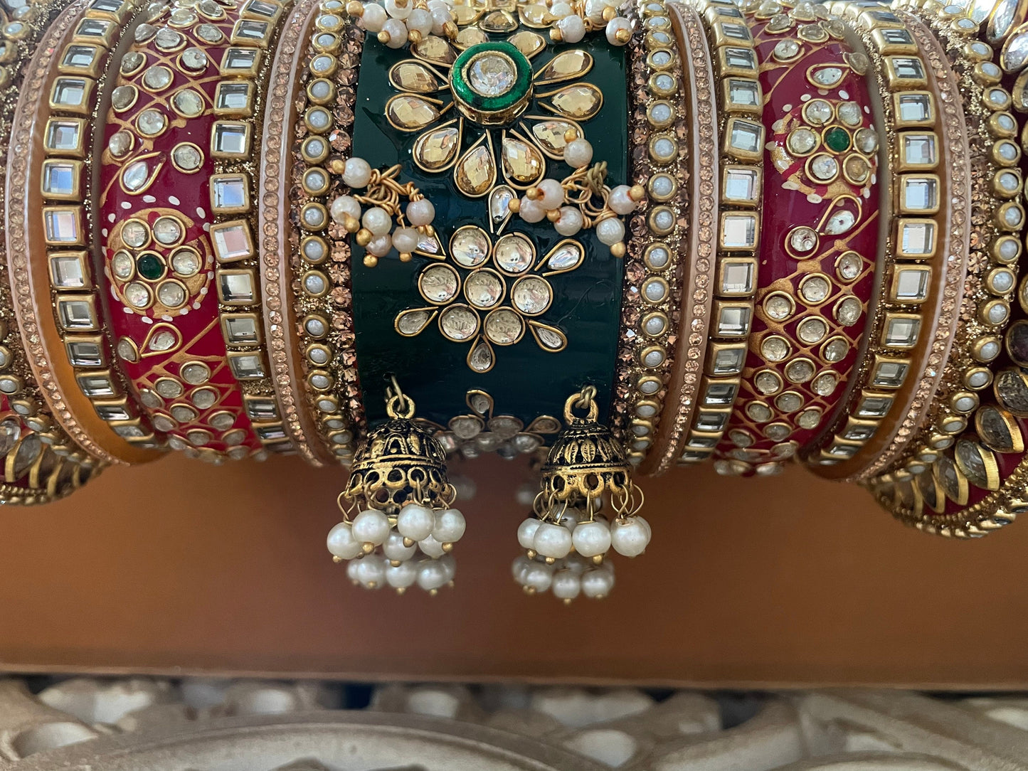 Pair of Lac Bridal Chooda Choora| Bangles Stack| Kundan Jhumki Kangan l Indian Jewellery Bridal Bangle Stack Wedding| Rajasthani style