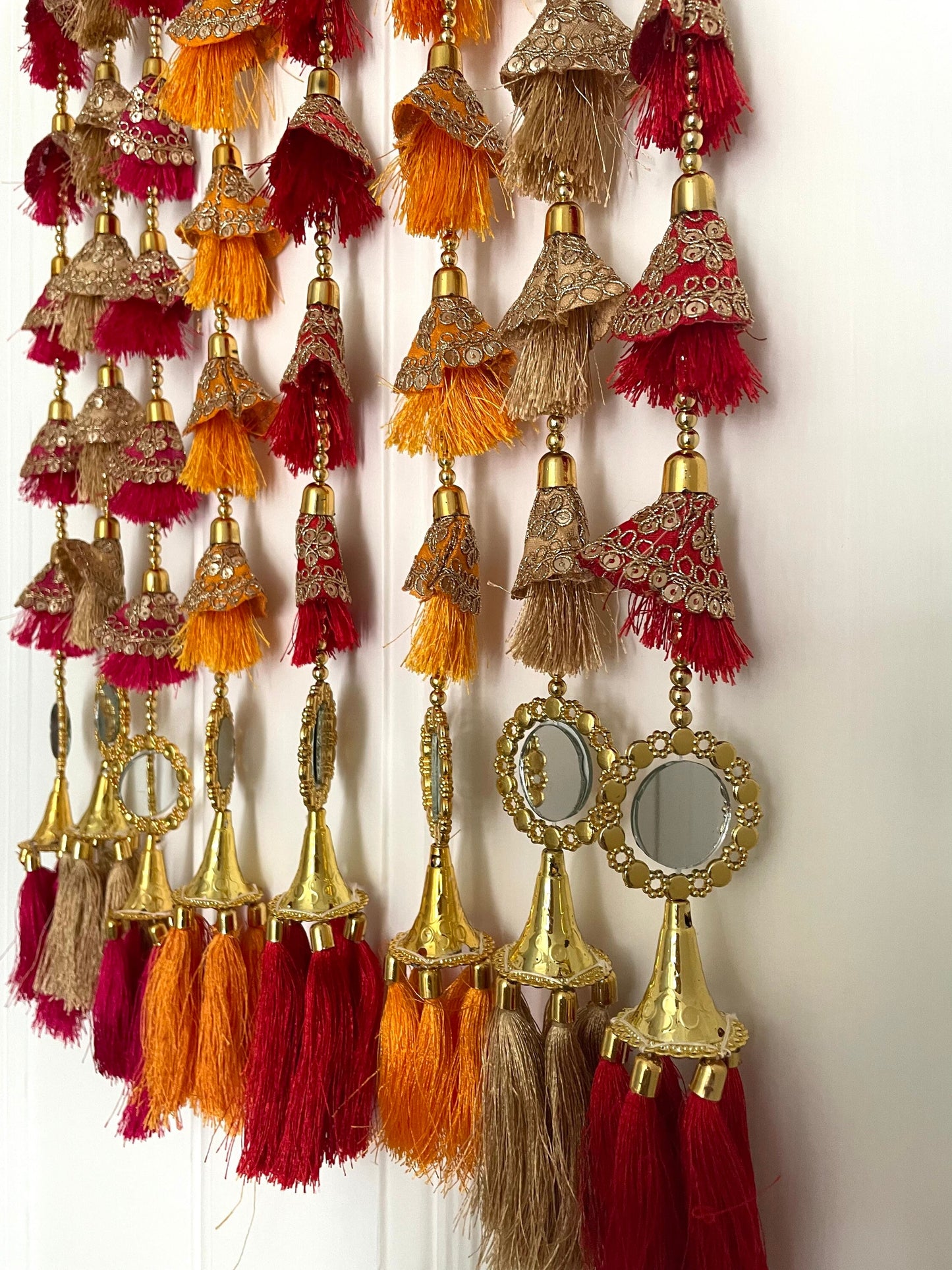 Pack of 5 Hanging Strings Latkans with Mirror Tassel for Diwali Decoration Pooja Backdrops Event Weddings Home Decor New Home