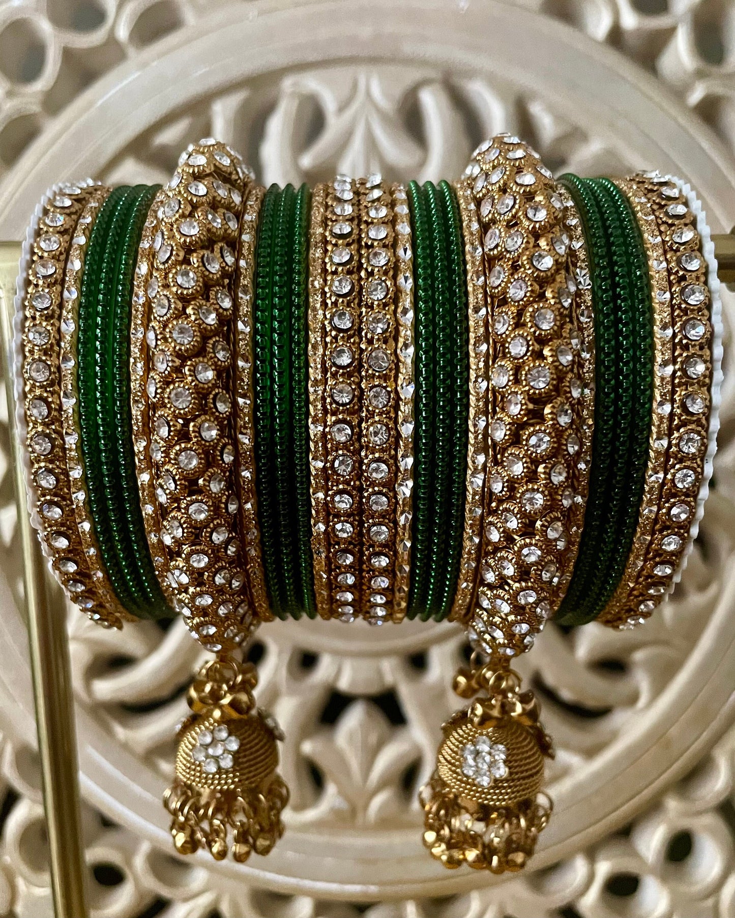 2.12 Indian Bangles Stack, Set for two hands Costume Jewellery Metal Kundan Karwachauth Navrati Bollywood Weddings Eid Diwali Parties