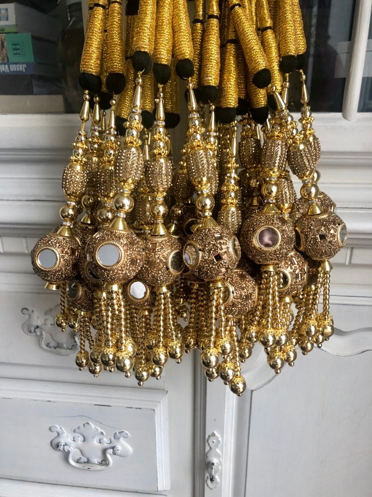 Ornate Oxidised Gold Paranda Parande Mehendi Sangeet Maiyo Hair Braids Punjabi Weddings Phulkari