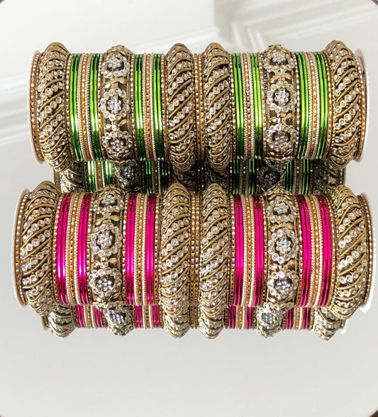 Indian Bangles Jewellery Diamanté Full Bridal Long Set Rajwada Style Karwachauth Navratri Wedding Eid Bollywood Set for two Hands 46 Bangles