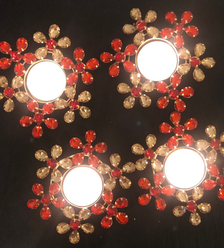 6 x Red and Gold Metal Tealights Holder Diyas Perfect for Diwali Gifting Home Decor for Decorating Home Mehendi Thaal Pooja Room