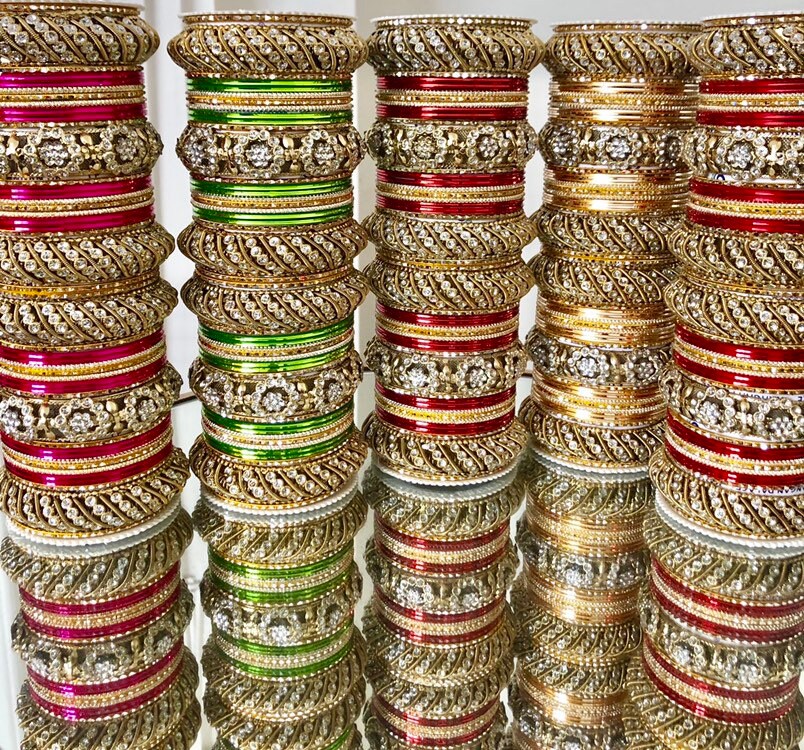 Indian Bangles Jewellery Diamanté Full Bridal Long Set Rajwada Style Karwachauth Navratri Wedding Eid Bollywood Set for two Hands 46 Bangles