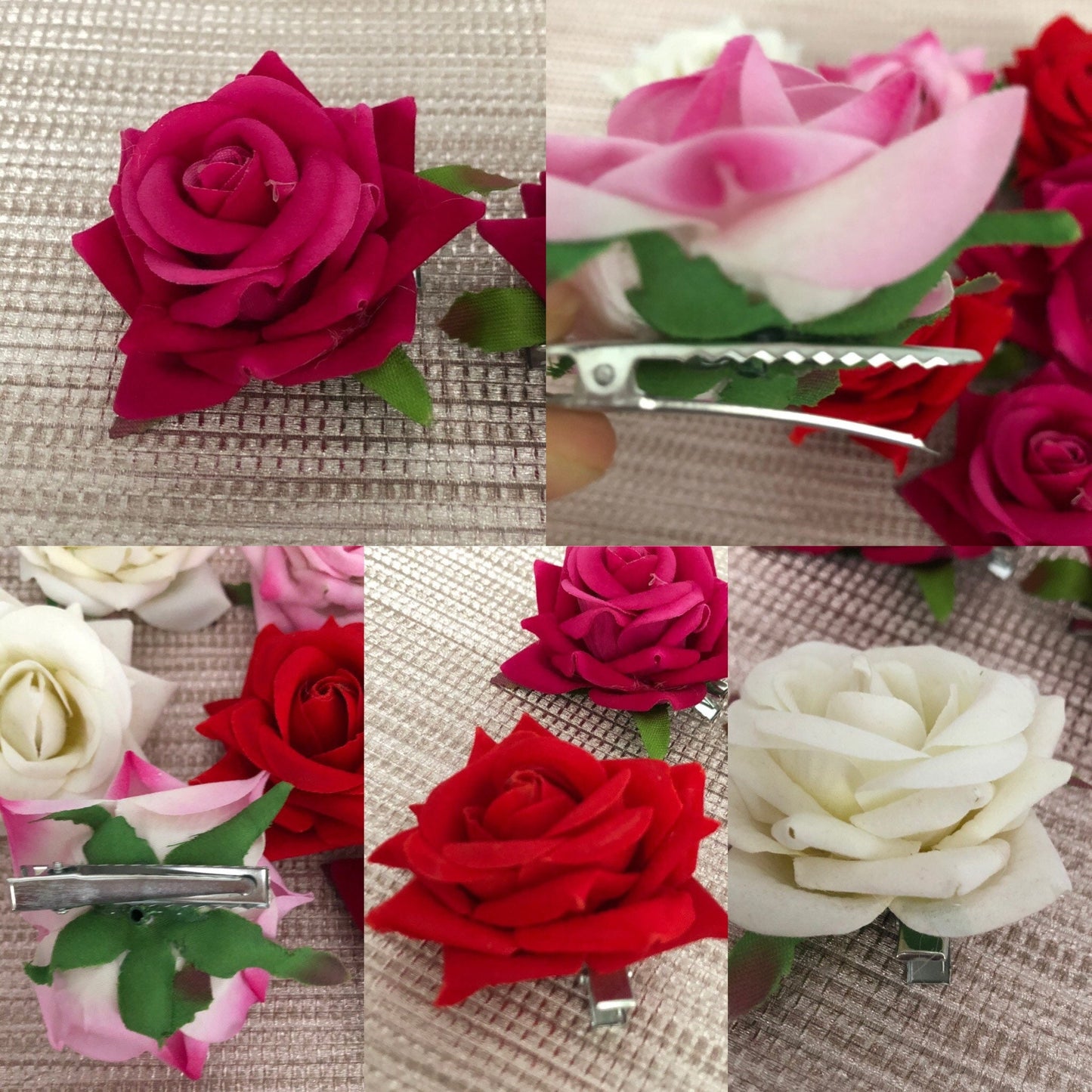 Pair of Rose Hair Slides in Choice of Colours perfect for Styling Hair Buns Burlesque Carmen Flower Rose Flamenco Dancer Pin up Hair Clip