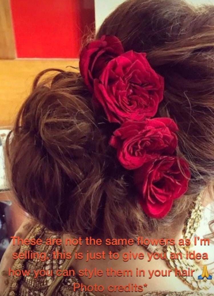 Pair of Rose Hair Slides in Choice of Colours perfect for Styling Hair Buns Burlesque Carmen Flower Rose Flamenco Dancer Pin up Hair Clip