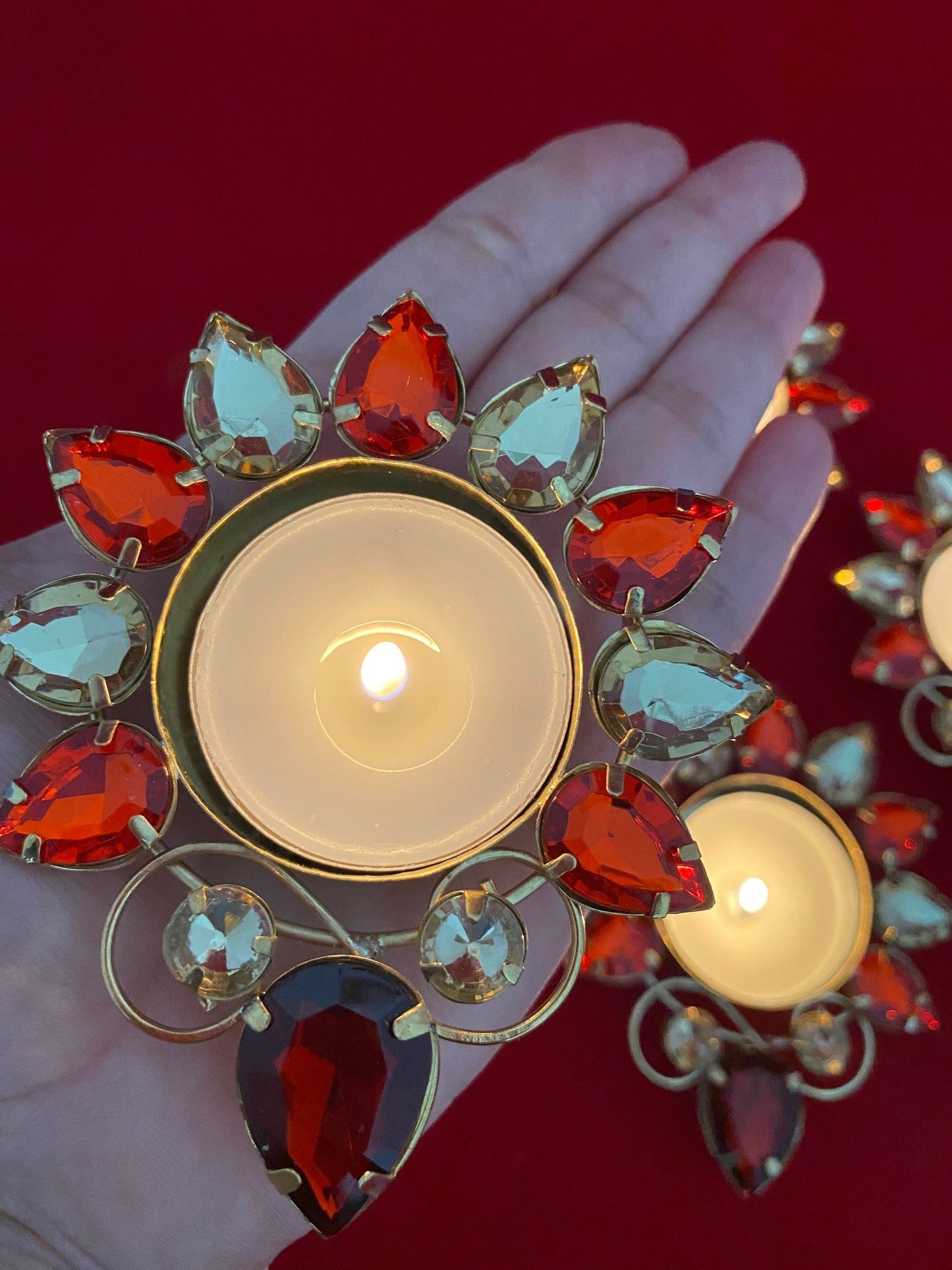 Letter Box Gifts 2 Diwali Tea light Candle Holders Metal Diyas for Diwali, Christmas, Gifting, Home Decor for Decorating Mehendi Thaal