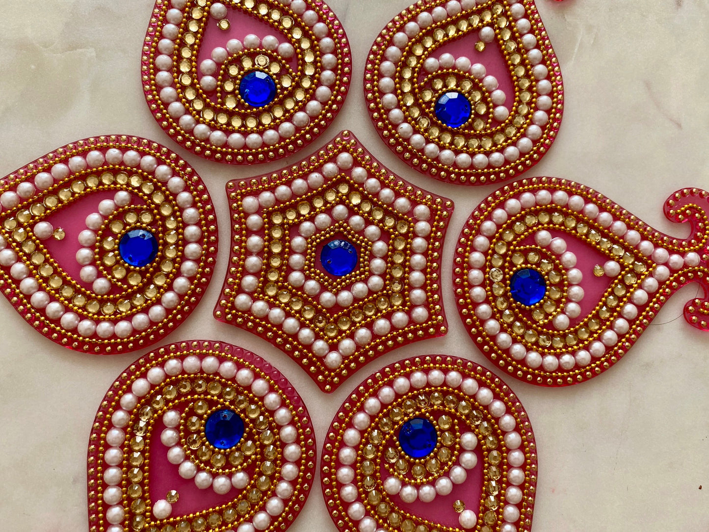 Re-Useable 7 pieces Kalash Nariyal Kundan Rangoli for Diwali Navratri Durga Laxmi Pooja