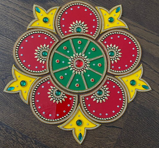 Large Reusable Rangoli Floor Art Deco Weddings New Home Navratri Durga Pooja Flower Shape Red Green Yellow Design Alpona Mandola Weddings