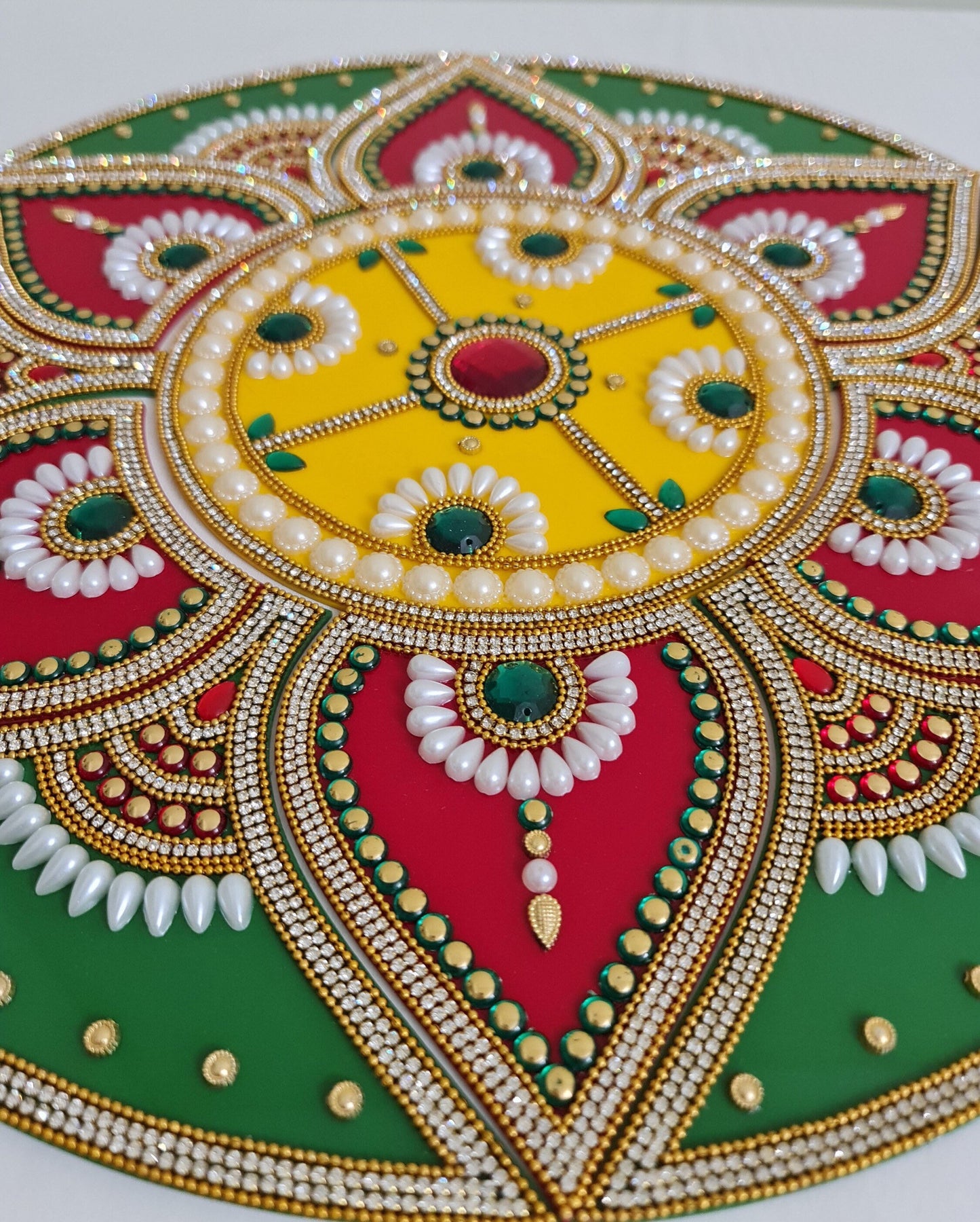 Large Reusable Rangoli Floor Art Deco Weddings New Home Navratri Durga Pooja Flower Shape Red Green Yellow Design Alpona Mandola Weddings