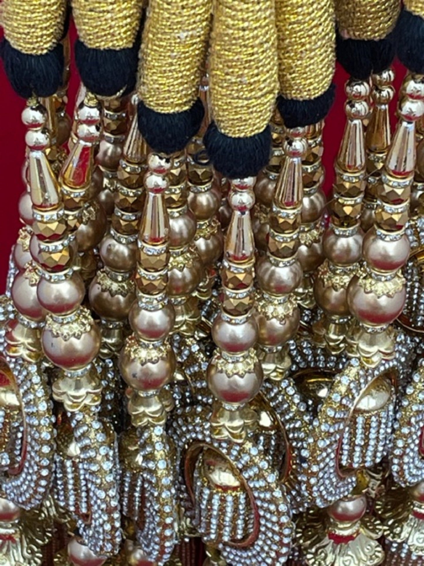 Golden Paranda with Glass Beads Hanging Latkans Parandi Parandey Punjabi Themed Weddings Phulkari Patiala Sangeet Mehendi Maiyoon Jago