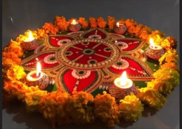 Large Reusable Rangoli Floor Art Deco Weddings New Home Navratri Durga Pooja Flower Shape Red Green Yellow Design Alpona Mandola Weddings