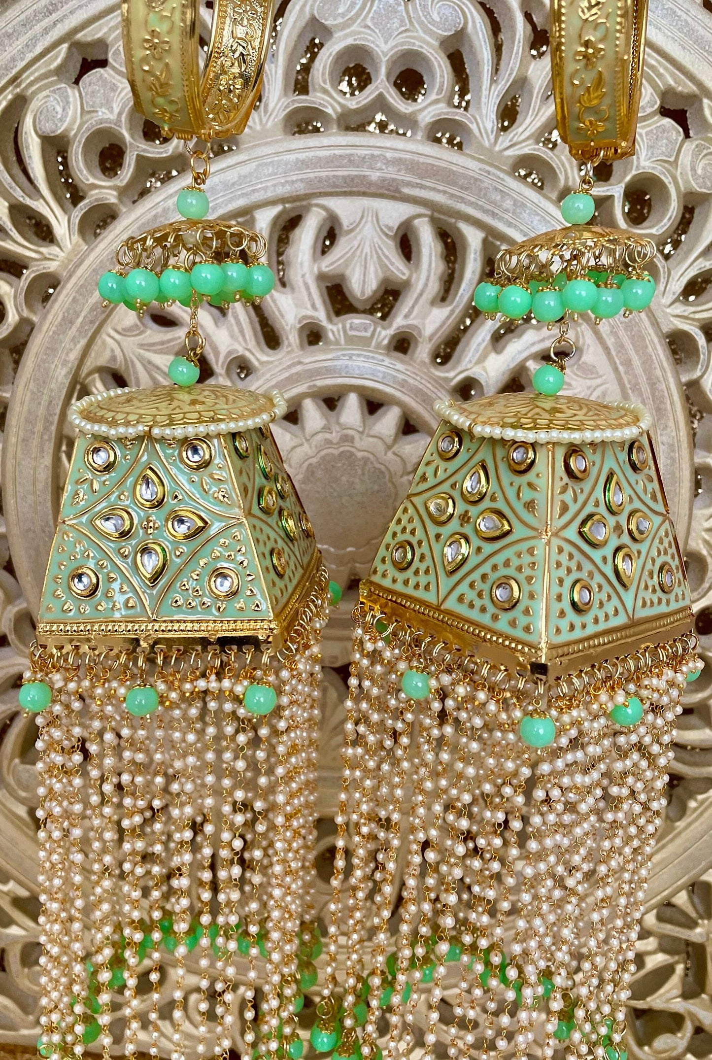 Clearance- Nooré Aqua Kaleera - Gold and Pearl Bridal Kaleera Kalire Punjabi Traditional Wedding Jewellery Three Tiers
