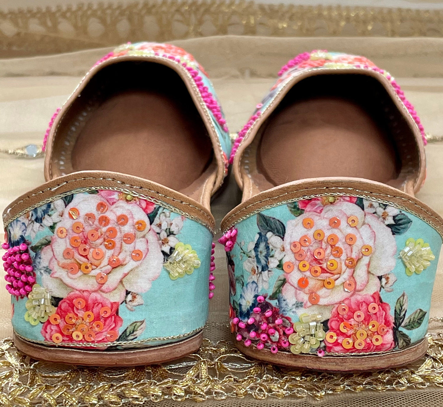 Printed Floral Embroidered Summer Design Juttis Punjabi Jooti Women Shoes Khussa Embroidered pumps Bridal Shoes UK 4