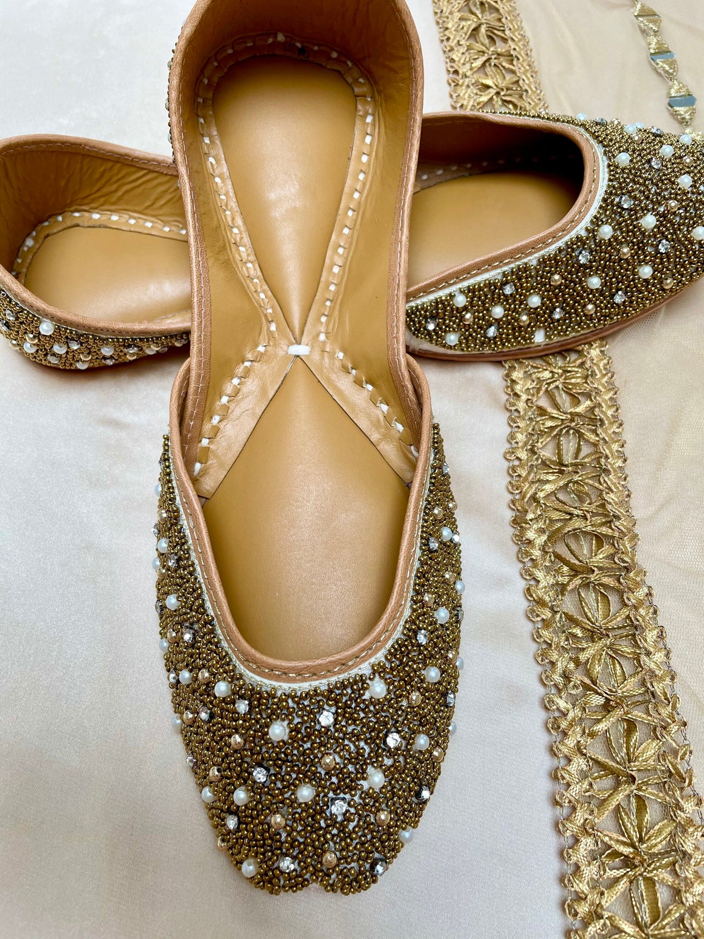 Ornate Gold Clustered Juttis Punjabi Jooti Women Shoes Khussa Embroidered pumps Bridal Shoes