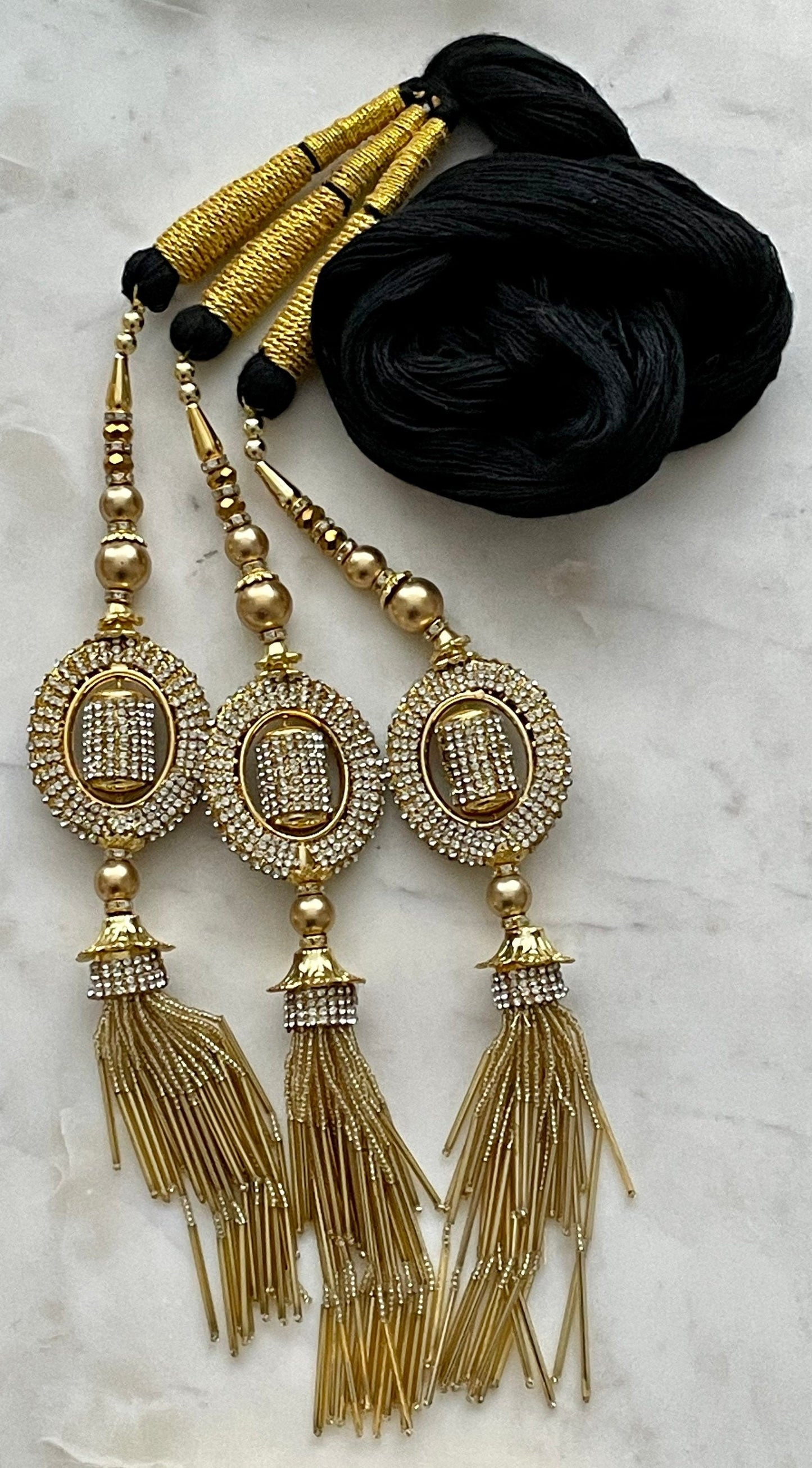 Golden Paranda with Glass Beads Hanging Latkans Parandi Parandey Punjabi Themed Weddings Phulkari Patiala Sangeet Mehendi Maiyoon Jago