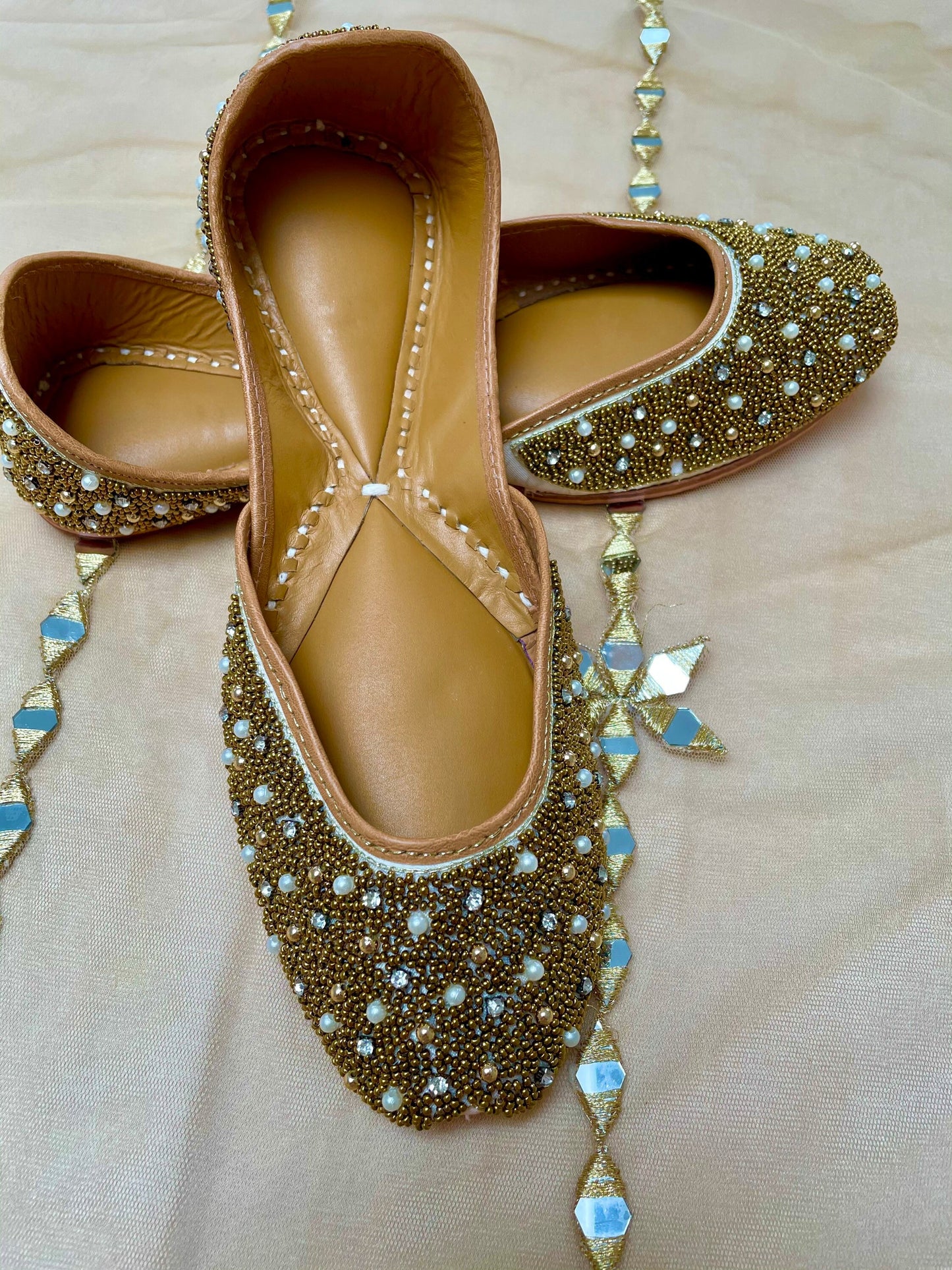Ornate Gold Clustered Juttis Punjabi Jooti Women Shoes Khussa Embroidered pumps Bridal Shoes