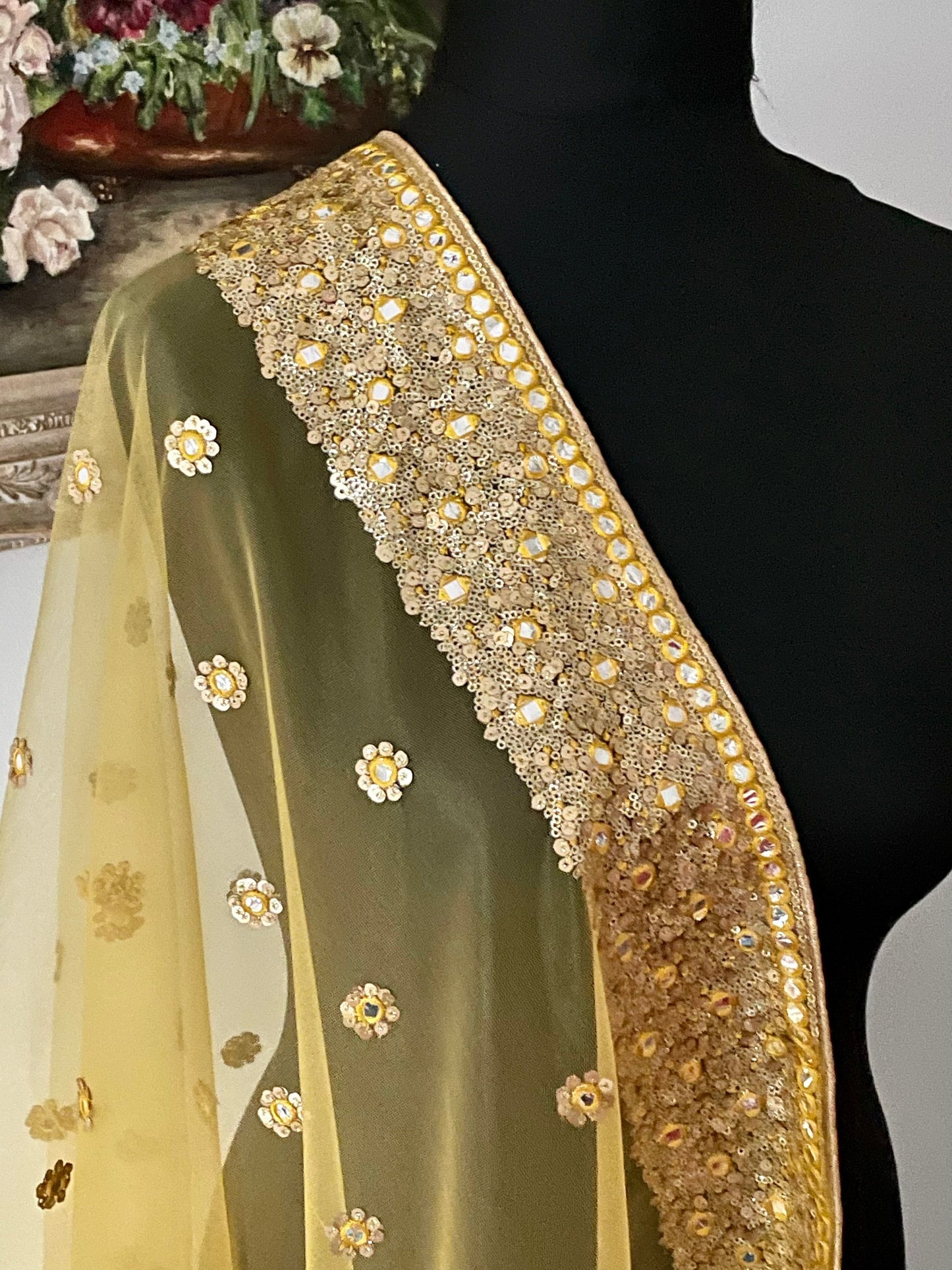Net Duppattas Broad Sequin cluster faux mirror work border Scarf Chunni Chunri Odhni Weddings Karwachauth Diwali Dressing