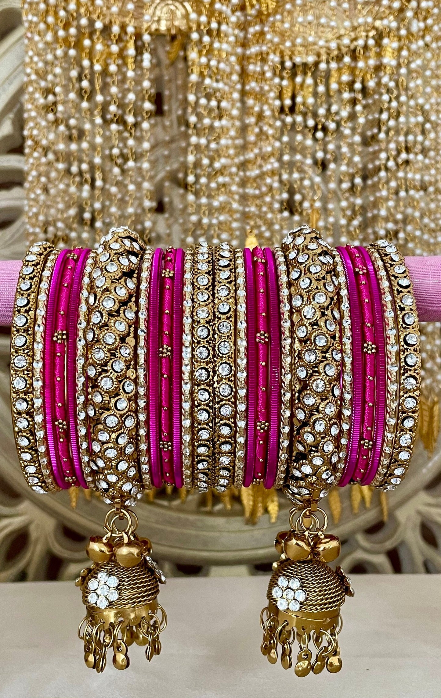 Indian Bangles Stack, Set for two hands Costume Jewellery Metal Kundan Karwachauth Navrati Bollywood Weddings Eid Diwali Parties