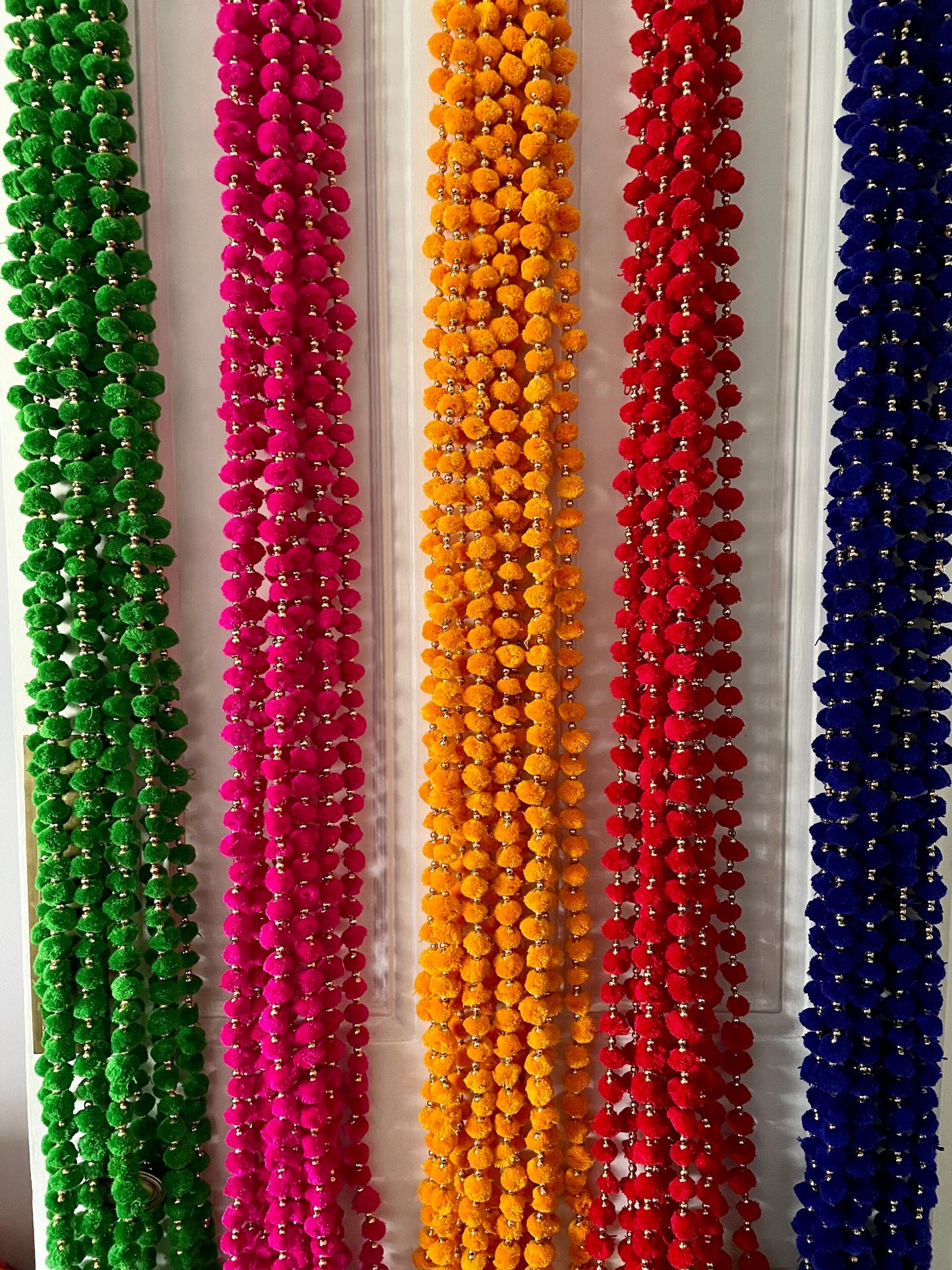 Pack of 5 Hanging Latkans for Home Decor Front Door Diwali Wedding 5 Feet Long Pom Poms Beads Bells Latkans Various Colours and Designs