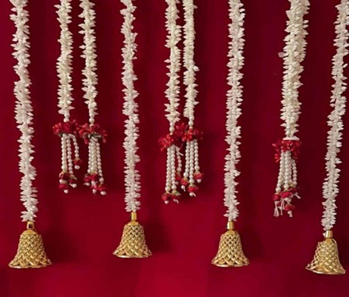 Pack of 6 Jasmine look Hanging Strings for Diwali, Mandir, Wedding, Mehndi, Garden Party Outdoor Backdrops Indian Wedding Home Decorating