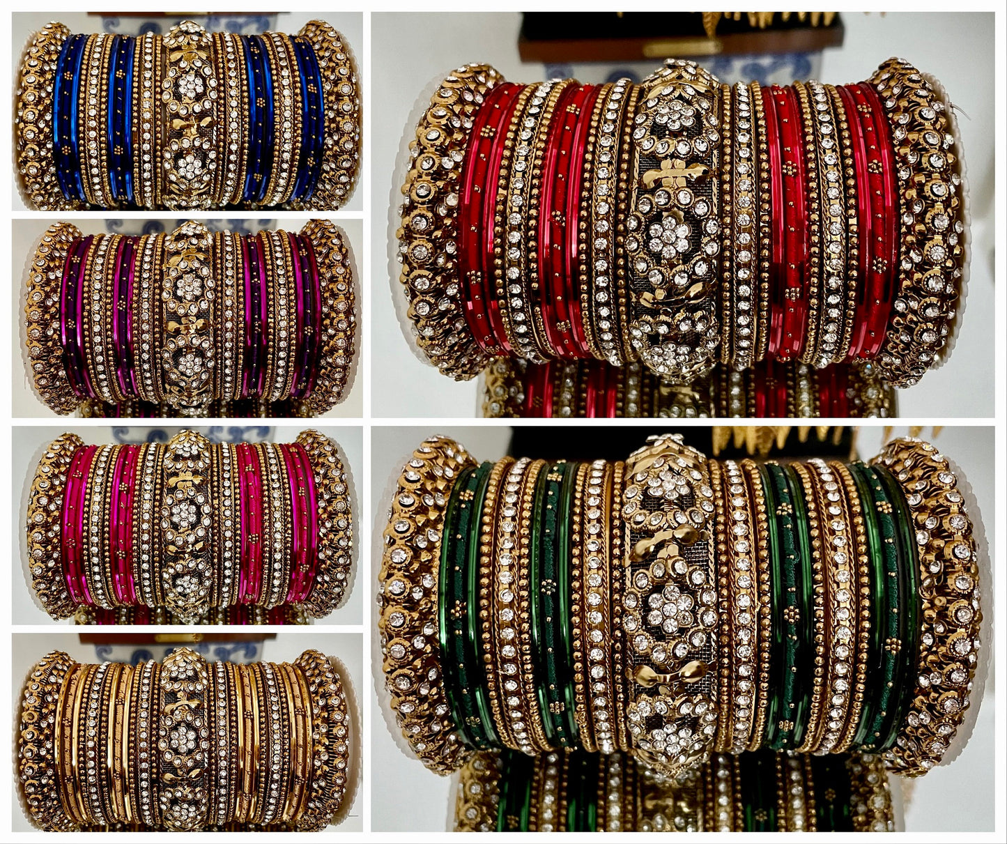 Beautiful Thread & Diamante Bangles| Long Set| One Hand| Jewellery Bridal Bangle Stack Wedding Karwachauth Festive Season Dressing