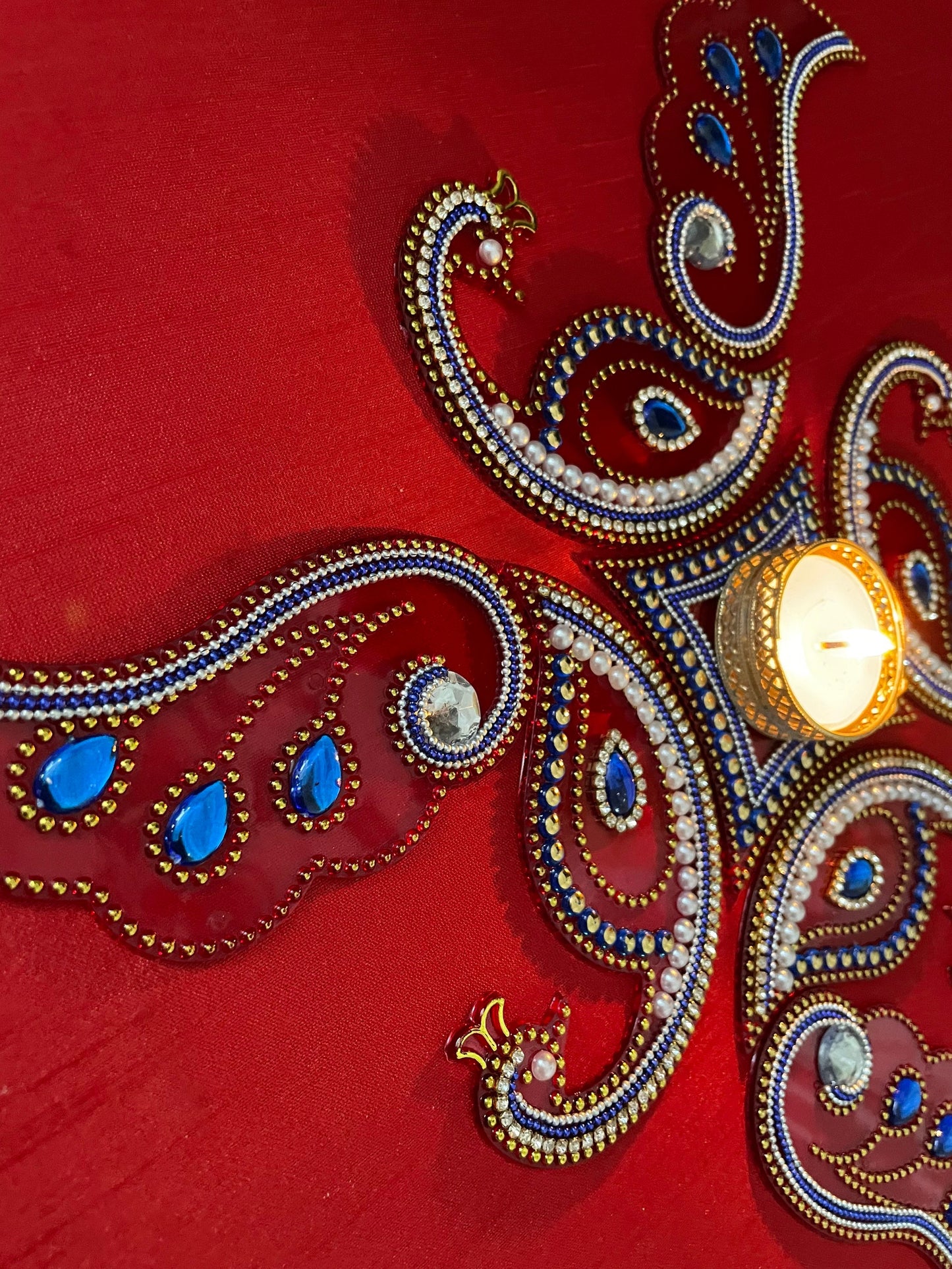 Nine Pieces Peacock Rangoli Re-Usable Floor Art Weddings New Home Navratri Durga Pooja Mor Design with Diva Vati