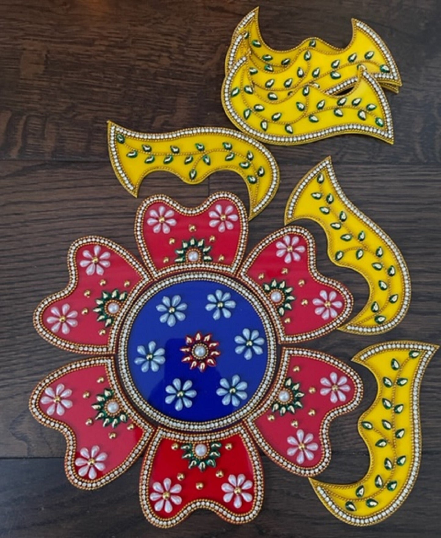 Acrylic Rangoli Floor Art Weddings New Home Navratri Durga Pooja Flower Design comes with Diya Mandala Alpona