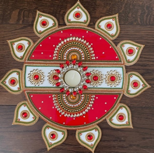 Large Rangoli Floor Art Weddings New Home Navratri Durga Pooja Flower Design comes with Diya Mandala Alpona