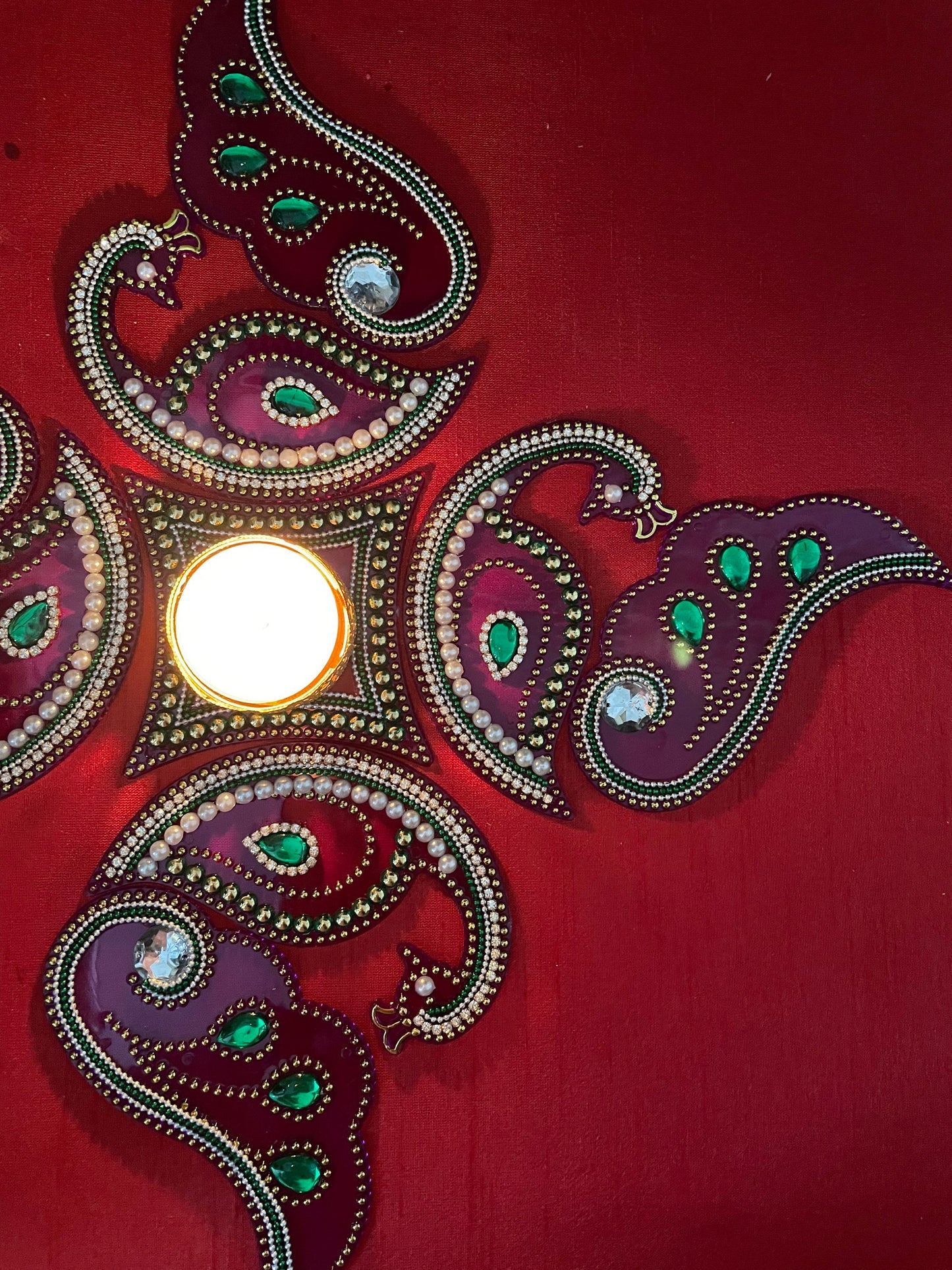 Nine Pieces Peacock Rangoli Re-Usable Floor Art Weddings New Home Navratri Durga Pooja Mor Design with Diva Vati