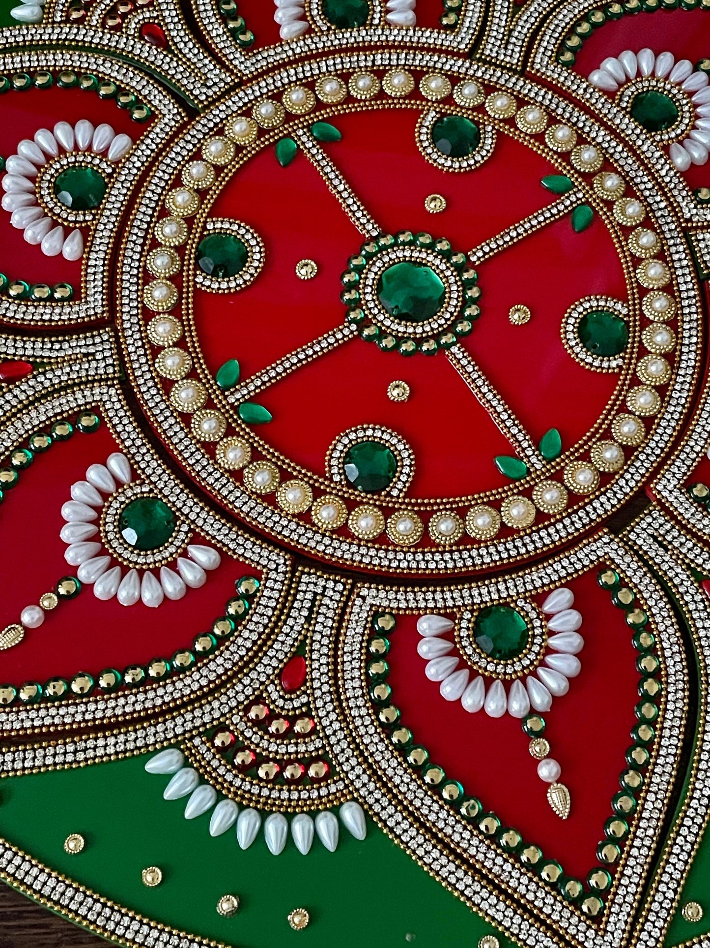 Red Green Rangoli Floor Art Weddings New Home Navratri Durga Pooja Flower Design comes with Diya Mandala Alpona