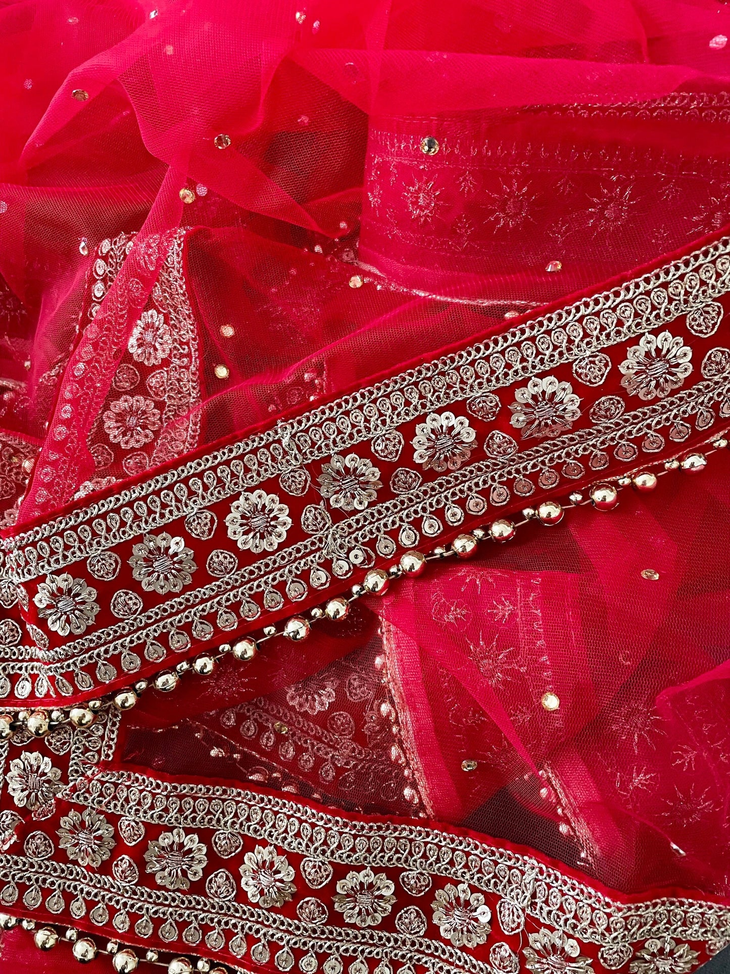 Red Bridal Net Double Second Duppatta for Wedding Outfit Lehenga Chunni Ceremony Sagan Scarf Nikaah Mehendi Mayoon Dholki Indian Odhni