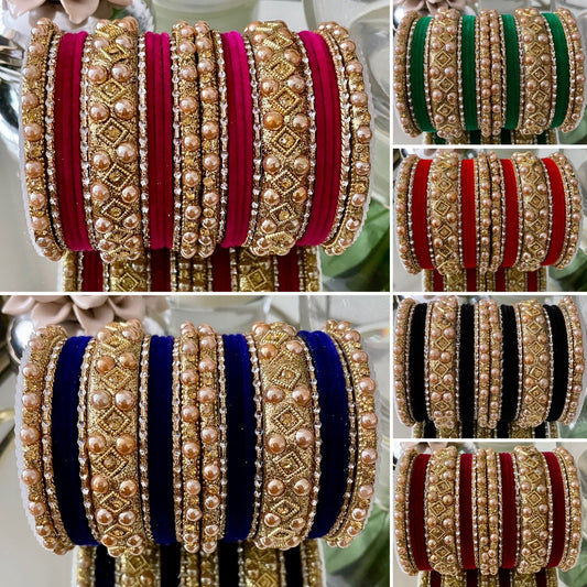 Indian Jewellery Bangles Stack Jewellery Velvet Metal Bangles Broad Kangan Perfect for Eid |Budget Item|