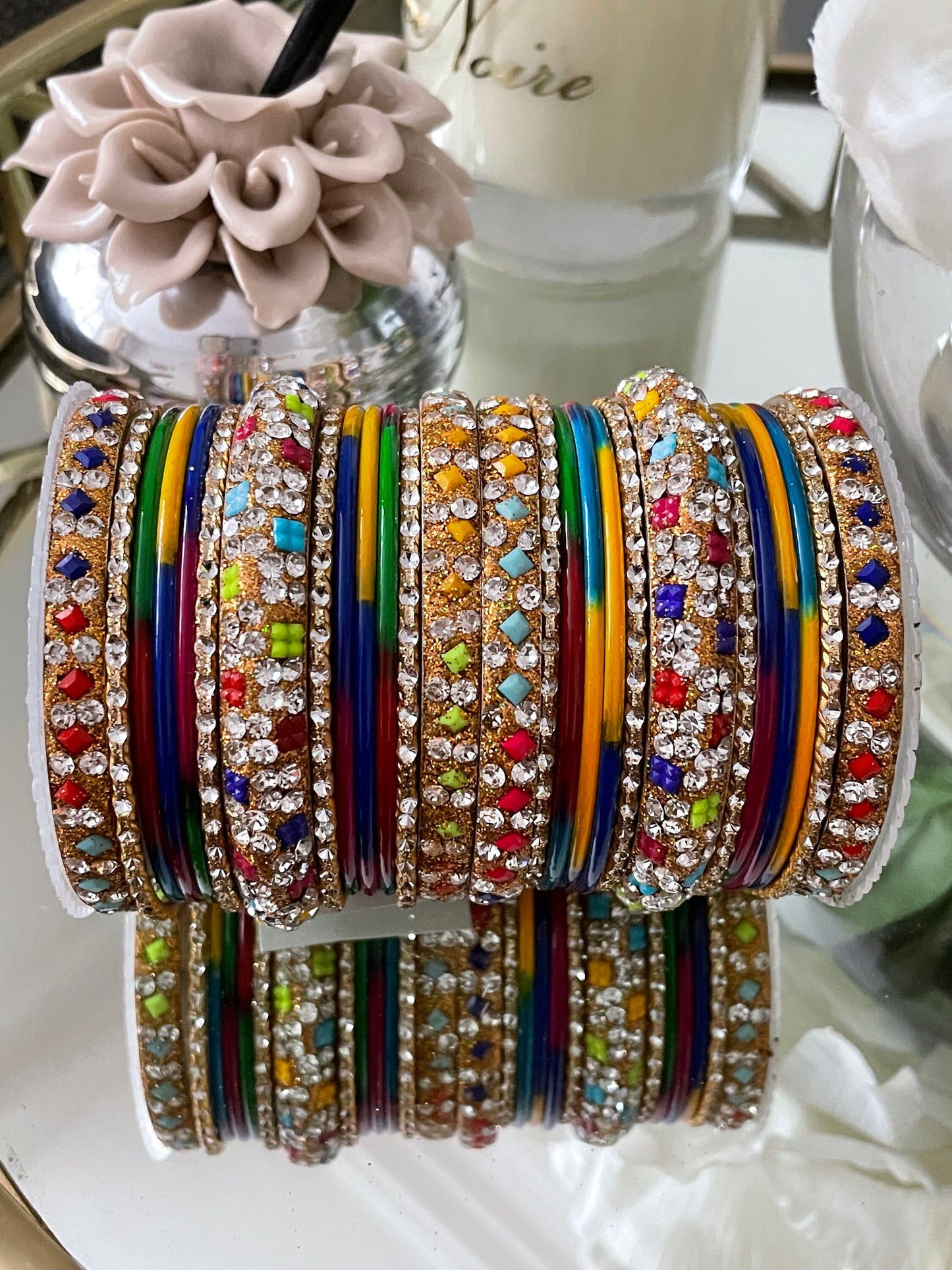 Multi Indian Bangle Stack Jewellery Bangles Set with Jewelled Kangans Diamante | Metal Bangles | Bollywood Bangles | 26 Bangles