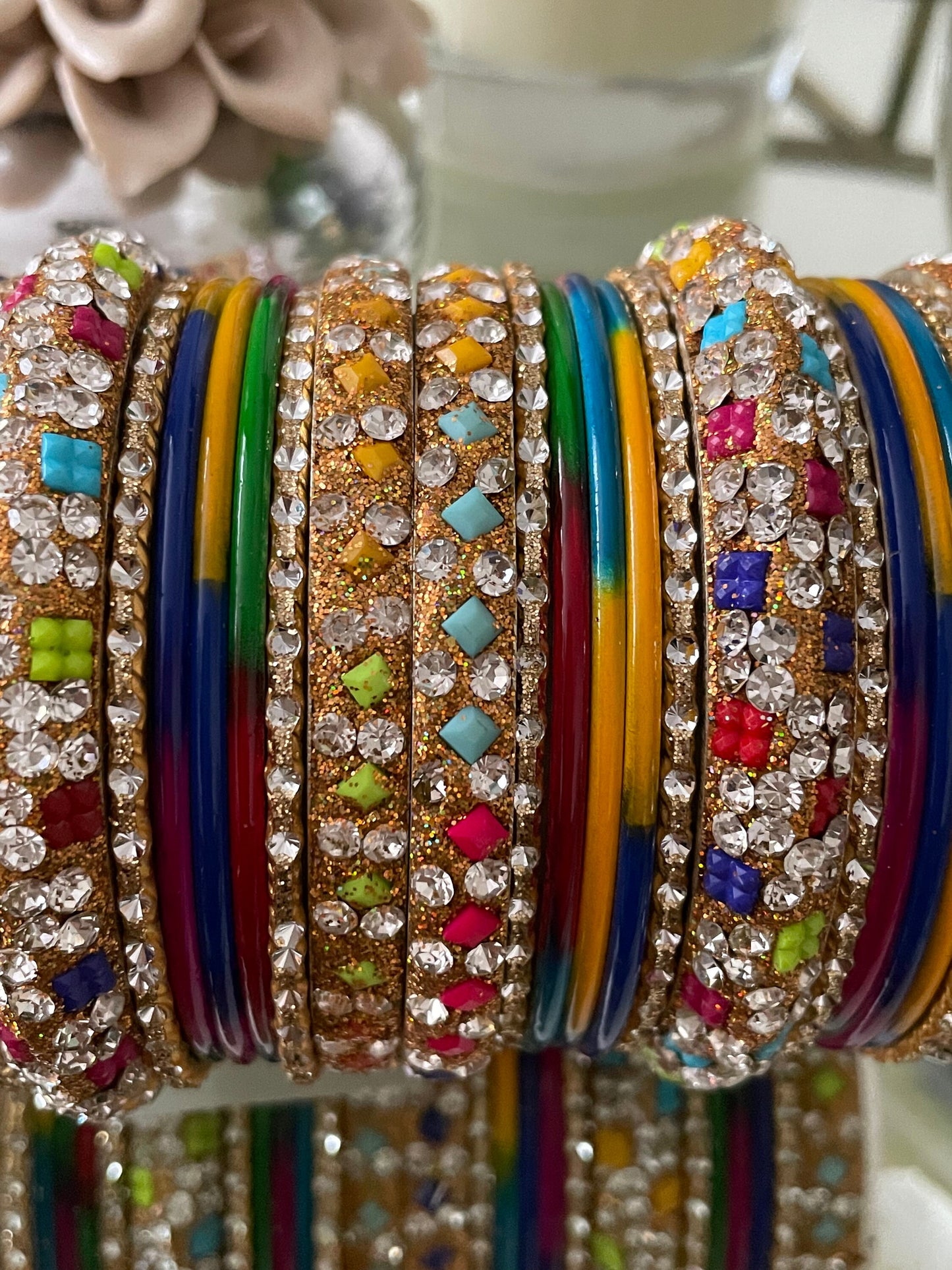 Multi Indian Bangle Stack Jewellery Bangles Set with Jewelled Kangans Diamante | Metal Bangles | Bollywood Bangles | 26 Bangles