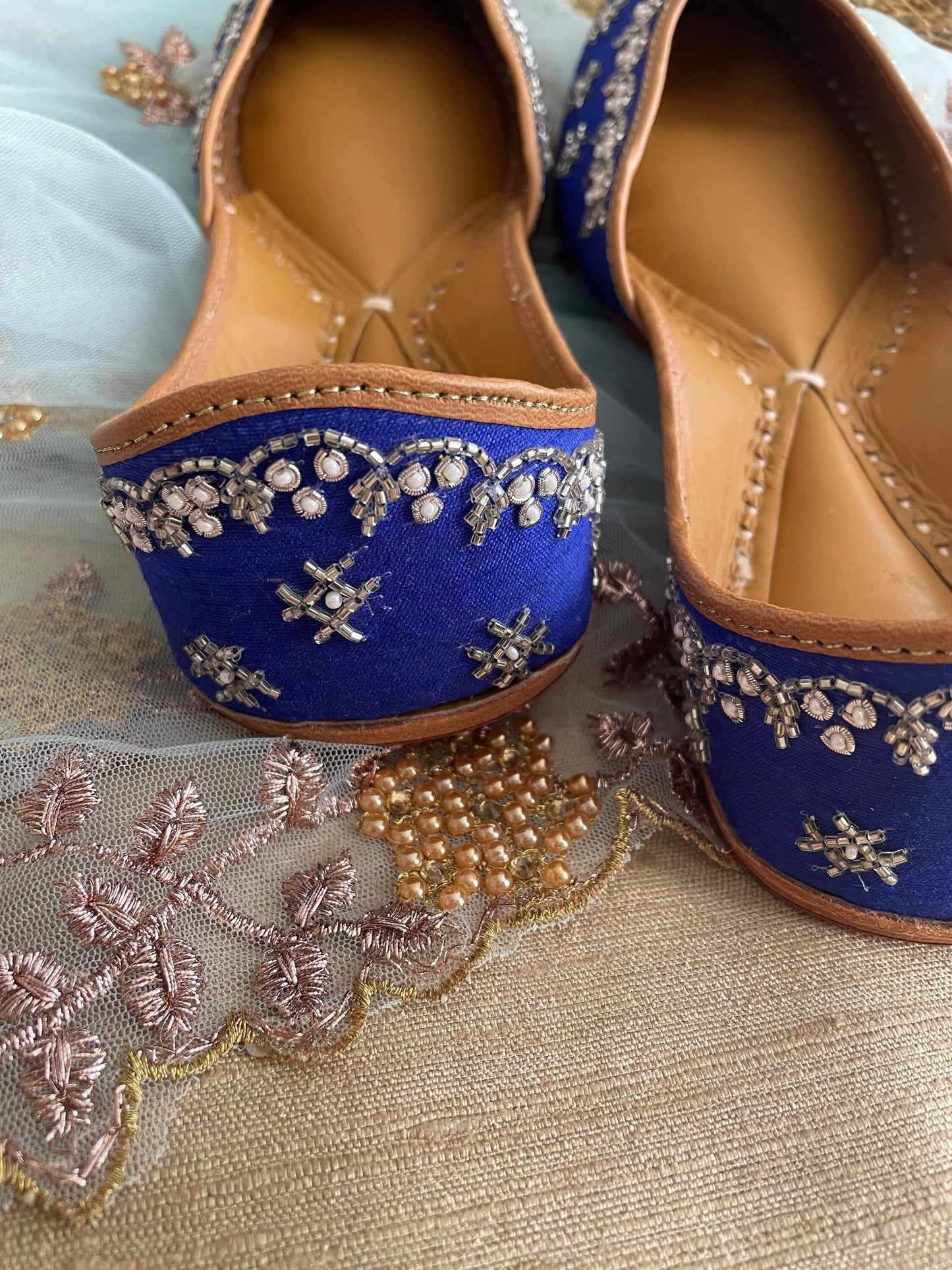 Blue Juttis Punjabi Jooti Women Shoes Khussa Embroidered pumps Bridal Shoes