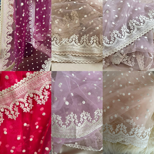 Beautiful Chikankari Lakhnavi style Net Versatile Dupattas pastel Summery colours| Pink & Peaches