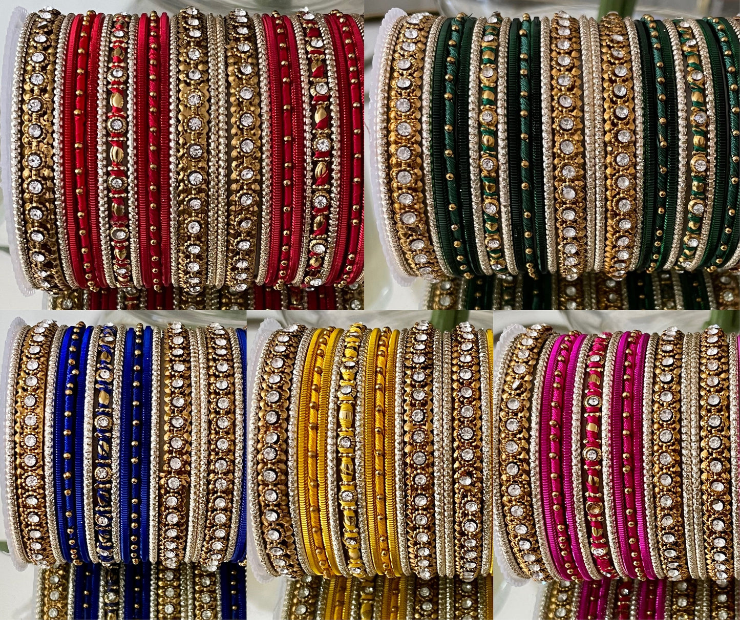 Bangle Stack for two hands| Thread Diamante Bangles Jewellery Bridal Bangle Stack Wedding| Indian Jewellery