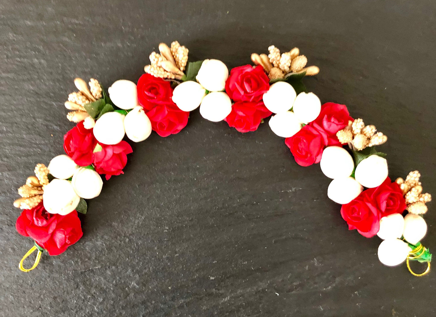 Red/White Artificial Flowers White Flowers Gold Buds Hair Band Gajra Floral Veeni Hair Buns Accessorise your hair styles