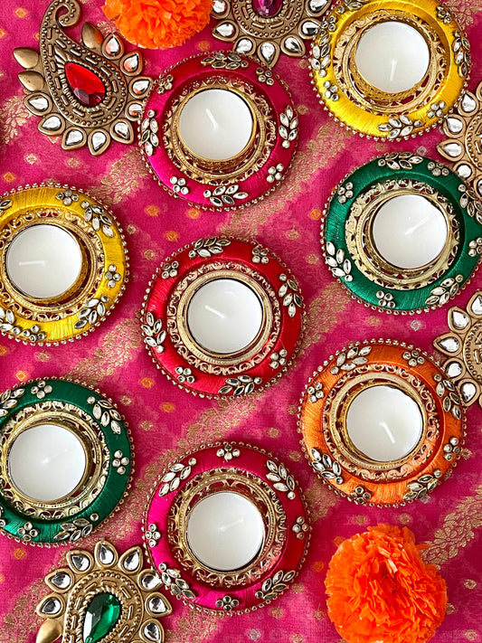 12 Diwali Tea light Candle Holders, Silk Bangle Style, Indian Festivals, Diyas, Diva, Perfect for Deepawali Gifting,Home Decorating