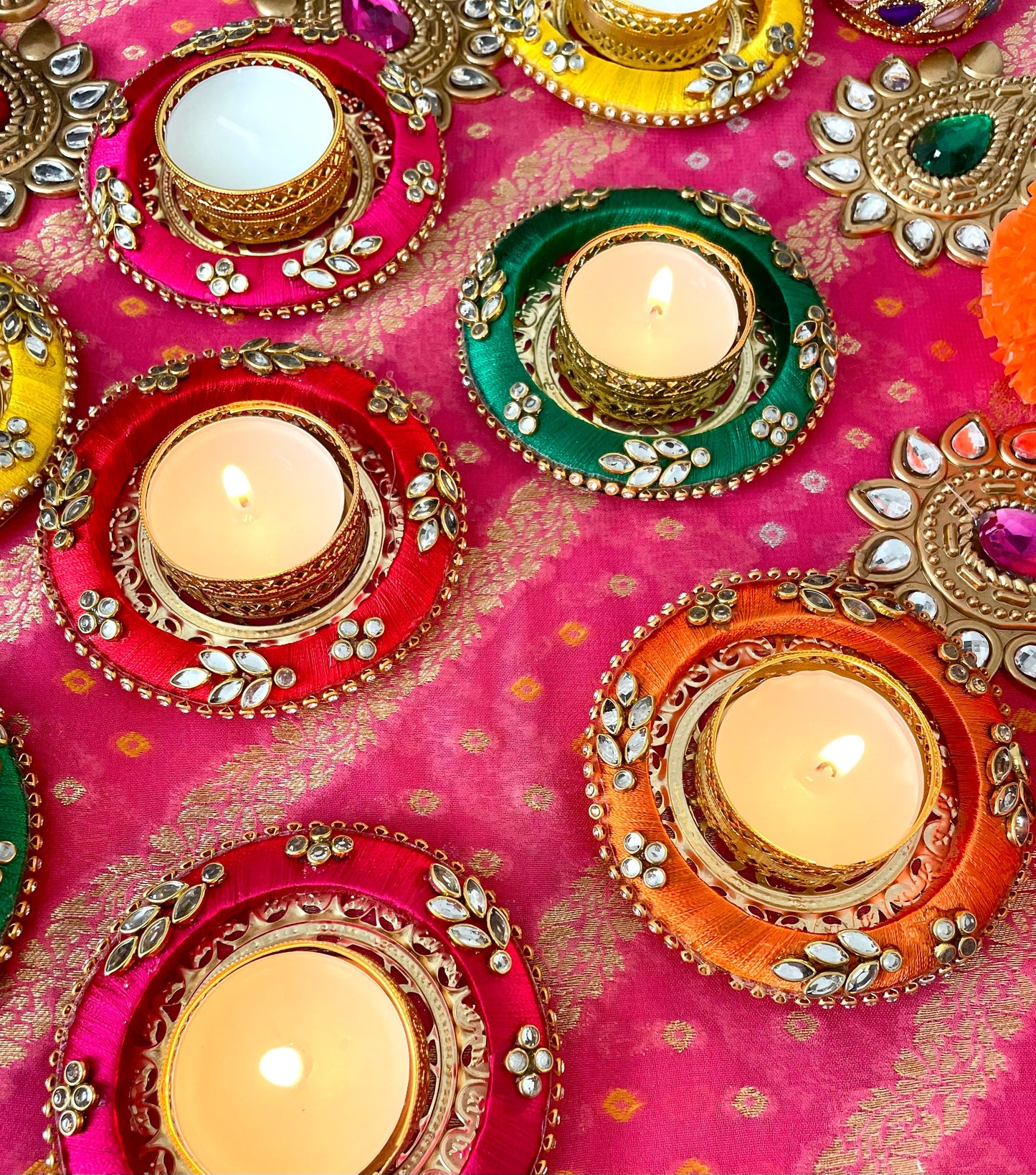 12 Diwali Tea light Candle Holders, Silk Bangle Style, Indian Festivals, Diyas, Diva, Perfect for Deepawali Gifting,Home Decorating