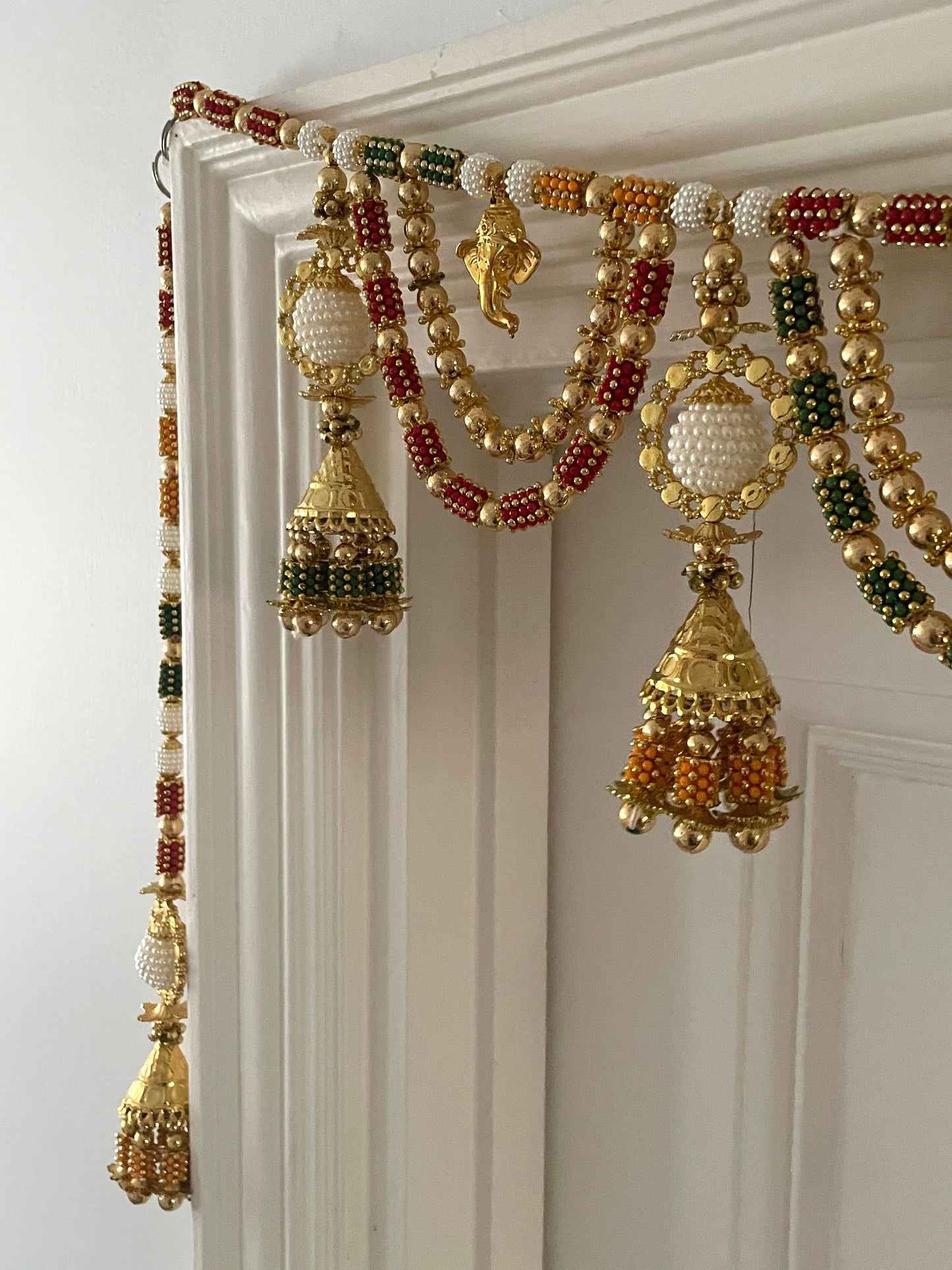 Ganesh Toran Thiran Bandarwal Door Hanging Coloured Beads Latkan with Side hanging Decorations for the Front Door Housewarming
