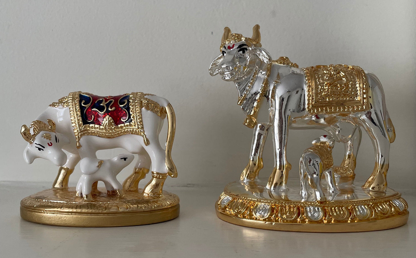 Kamdhenu Gai Cow and Calf Figurines Diwali Pooja. Two sizes and designs