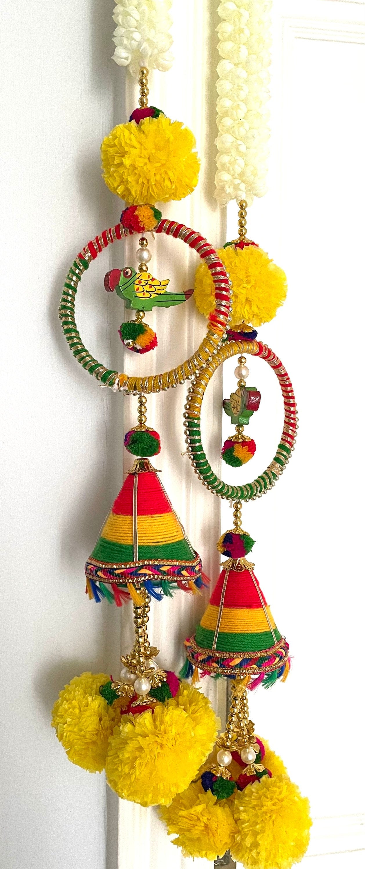 Pair of Parrot Mithoo Door Hanging Strings for Diwali Decoration Outdoor Backdrops Event Weddings Home Decor New Home