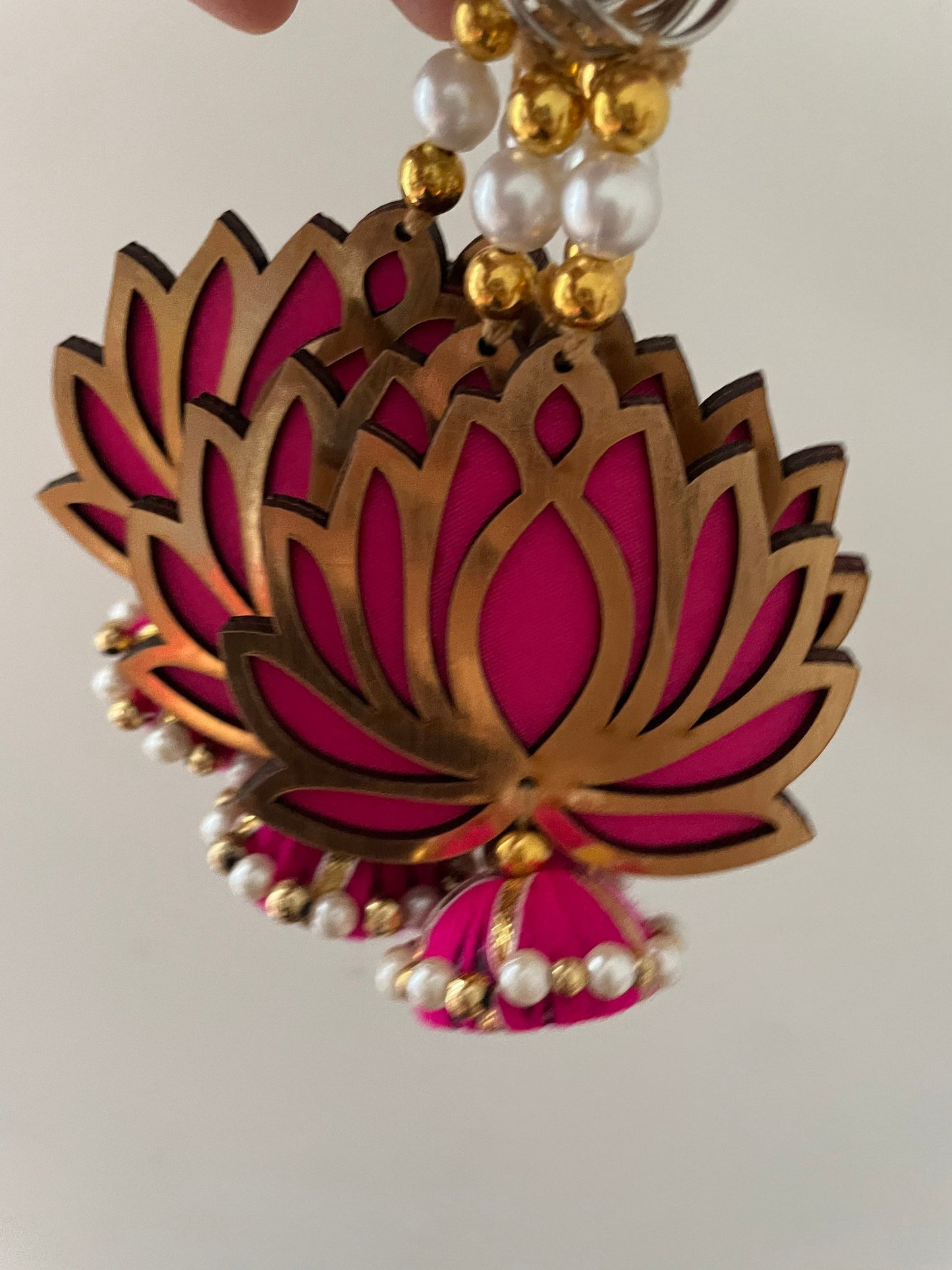 Set of 10 | Diwali Decoration Lotus Pearl danglers latkans | Available in two colours Red & Hot Pink