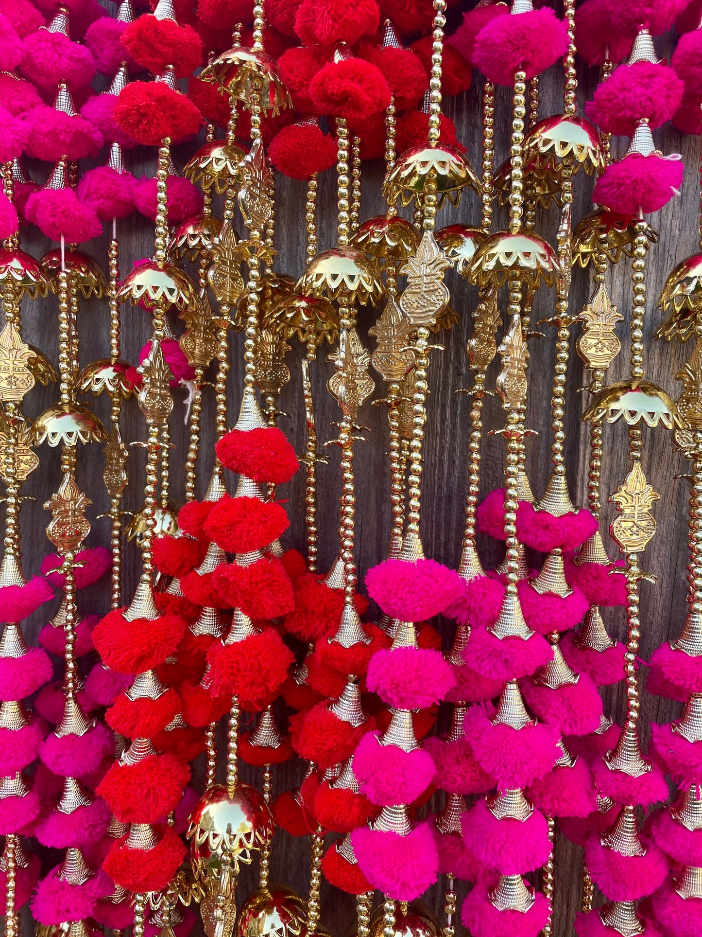 10 Red/Rani Pom Pom Kalash Hanging Strings for Diwali Mehndi Garden Party Decoration Outdoor Backdrops Event Weddings Home Decor New Home